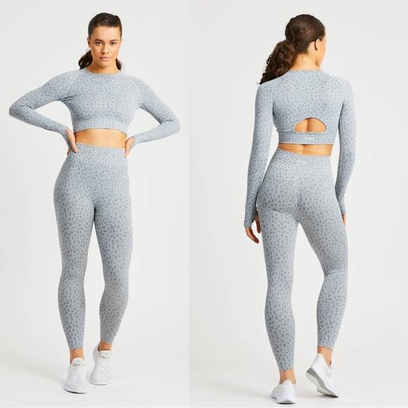 AYBL WOMEN'S EVOLVE LIGHT GRAY SPECKLE SEEMLESS CROP TOP & LEGGINGS SIZE XS - Picture 1 of 13
